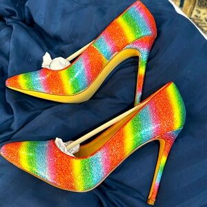 BNIB Rainbow Sparkle Party Pointy Toe Heels Size 9"